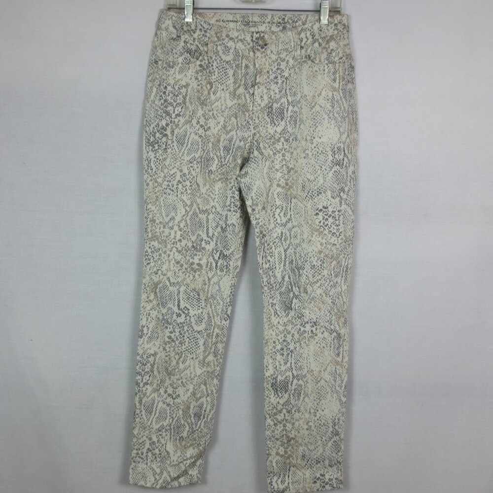 NEW Chico's Jeans Cream Snakeskin So Slimming Girlfriend Ankle Stretch Size 4R